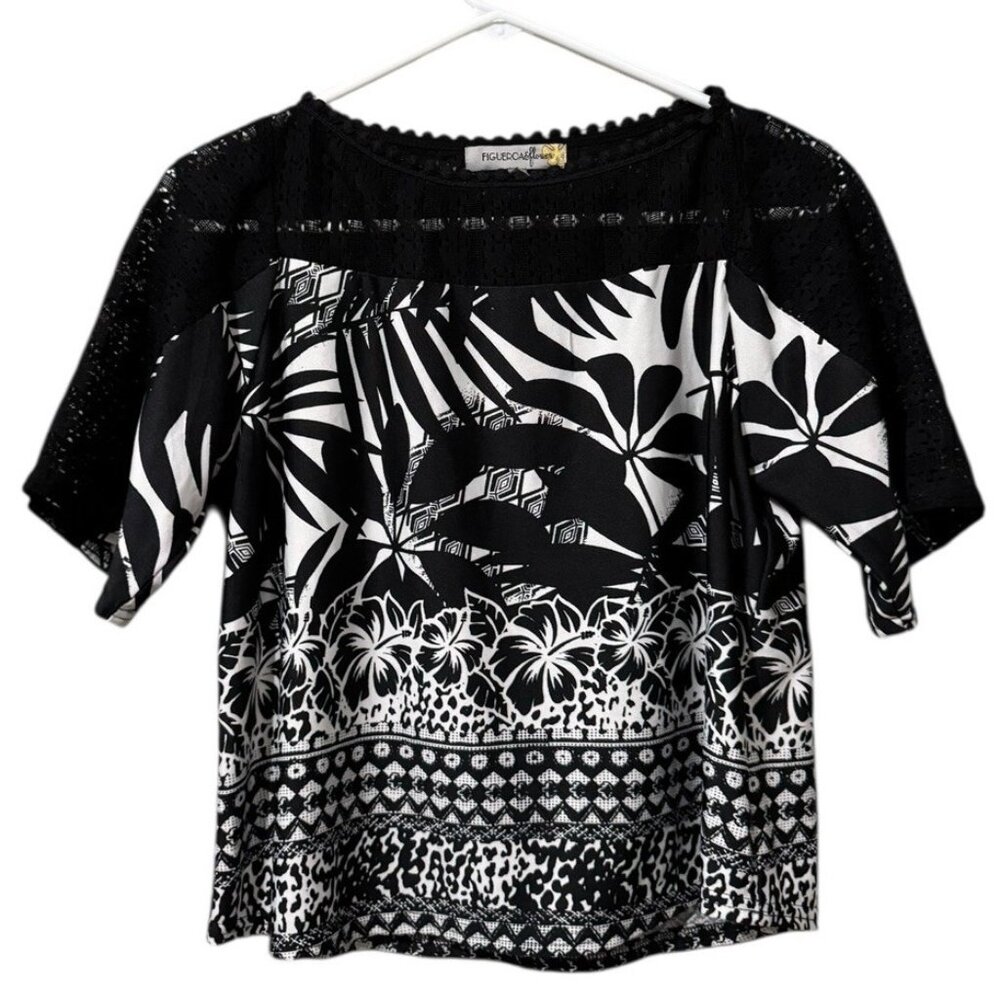 Figueroa & Flower Women Size Small Short Sleeve Lightweight Blouse Tropical